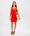 Robe courte à bretelles moulantes en maille côtelée femme